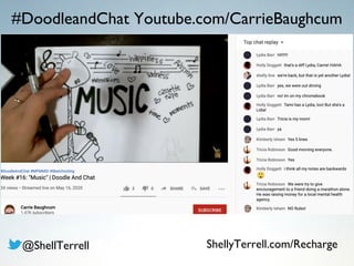 #DoodleandChat Youtube.com/CarrieBaughcum
@ShellTerrell ShellyTerrell.com/Recharge
 