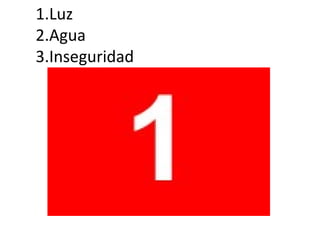 1.Luz  2.Agua  3.Inseguridad 