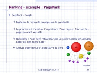 Ranking – exemple : PageRank ,[object Object],[object Object],[object Object],[object Object],[object Object],Saïd Radhouani © 2010 Wikipedia 