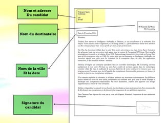 Signature du candidat Nom de la ville Et la date Nom et adresse Du candidat Nom du destinataire 