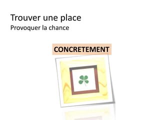 Trouver une place
Provoquer la chance
CONCRETEMENT
 