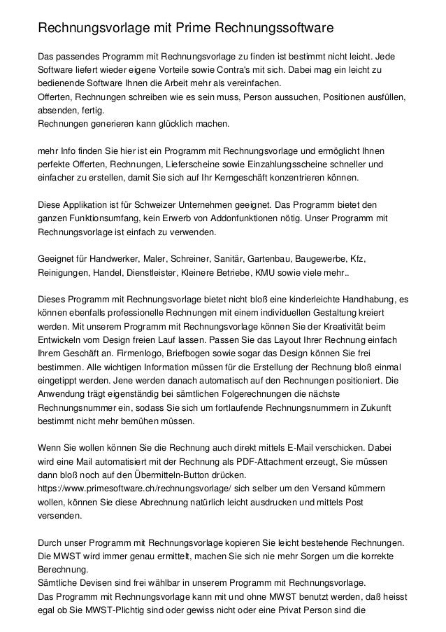 Rechnungsvorlage Mit Prime Rechnungssoftware