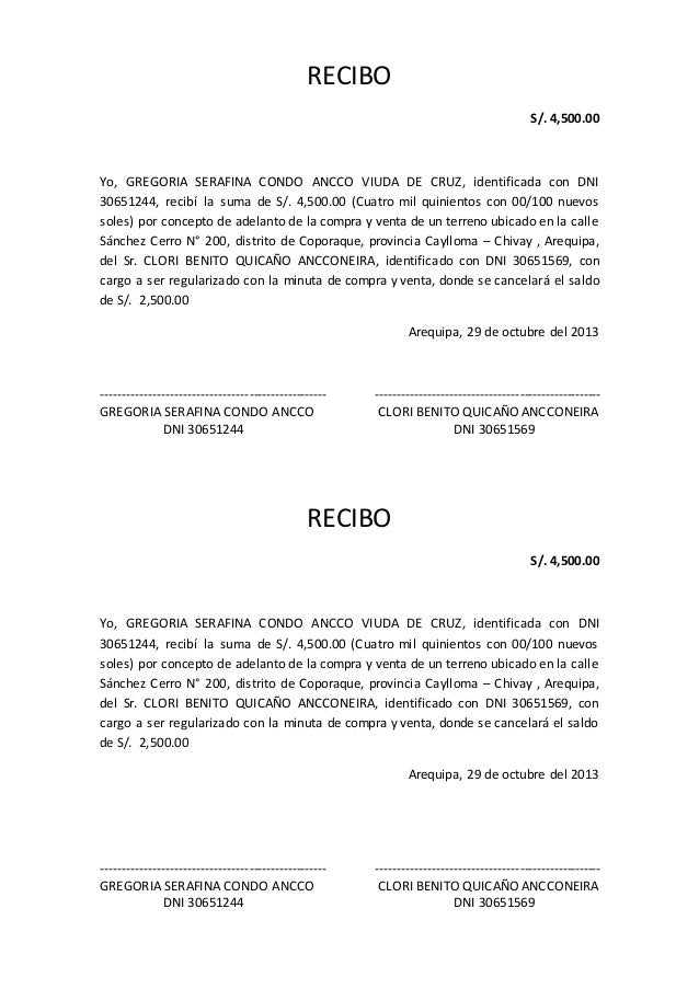 Ejemplo De Un Recibo De Compra Venta