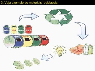 3. Veja exemplo de materiais recicláveis:
 