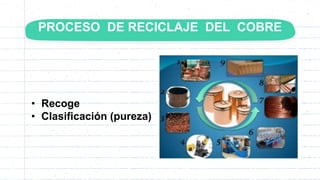 • Recoge
• Clasificación (pureza)
PROCESO DE RECICLAJE DEL COBRE
 
