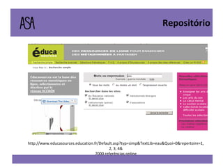 Repositório http://www.educasources.education.fr/Default.asp?typ=simp&TextLib=eau&Quoi=0&repertoire=1, 2, 3, 4& 7000 referências online 
