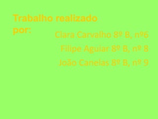 Clara Carvalho 8º B, nº6Filipe Aguiar 8º B, nº 8João Canelas 8º B, nº 9Trabalho realizado por: 