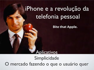iPhone e a revolução da
telefonia pessoal
Aplicativos
Simplicidade
O mercado fazendo o que o usuário quer
 