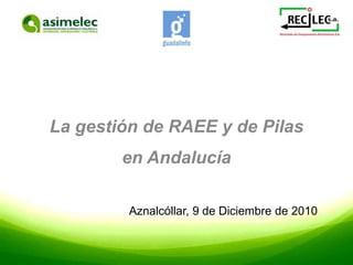 La gestión de RAEE y de Pilas  en Andalucía  Aznalcóllar, 9 de Diciembre de 2010  