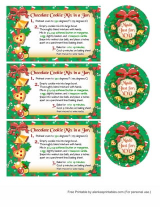 PRINTING INSTRUCTIONS: 1. Click on the print button.
2. Set page size to ACTUAL SIZE.
3. Also check the AUTO PORTRAIT/LANSCAPE.
4. Click the ADVANCED button at the top and select PRINT AS IMAGE. (Optional)
5. Click OK to start printing.
PRINT
Recipe cards and lid covers with text. (Text cannot be changed.) Print on card stock paper or
Glossy photo paper.