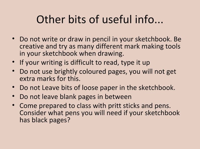 Recipe for a good sketchbook Fine Art 2012 | PPT