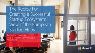 The Recipe For 
Creating a Successful 
Startup Ecosystem: 
View of the European 
Startup Hubs 
Tzahi (Zack) Weisfeld 
Head of Microsoft Ventures Global 
Accelerators 
Microsoft Ventures 
 