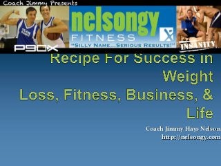 Recipe for Success in Weight
Loss, Fitness, Business & Life
       Coach Jimmy Hays Nelson
         http://nelsongy.com
 