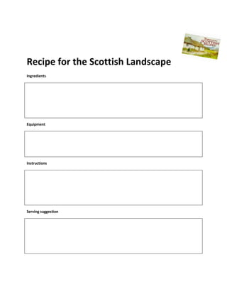 Recipe for the Scottish Landscape
Ingredients




Equipment




Instructions




Serving suggestion
 