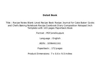 pdf$@@ Recipe Notes Blank Lined Recipe Book Recipe Journal for Cake B…