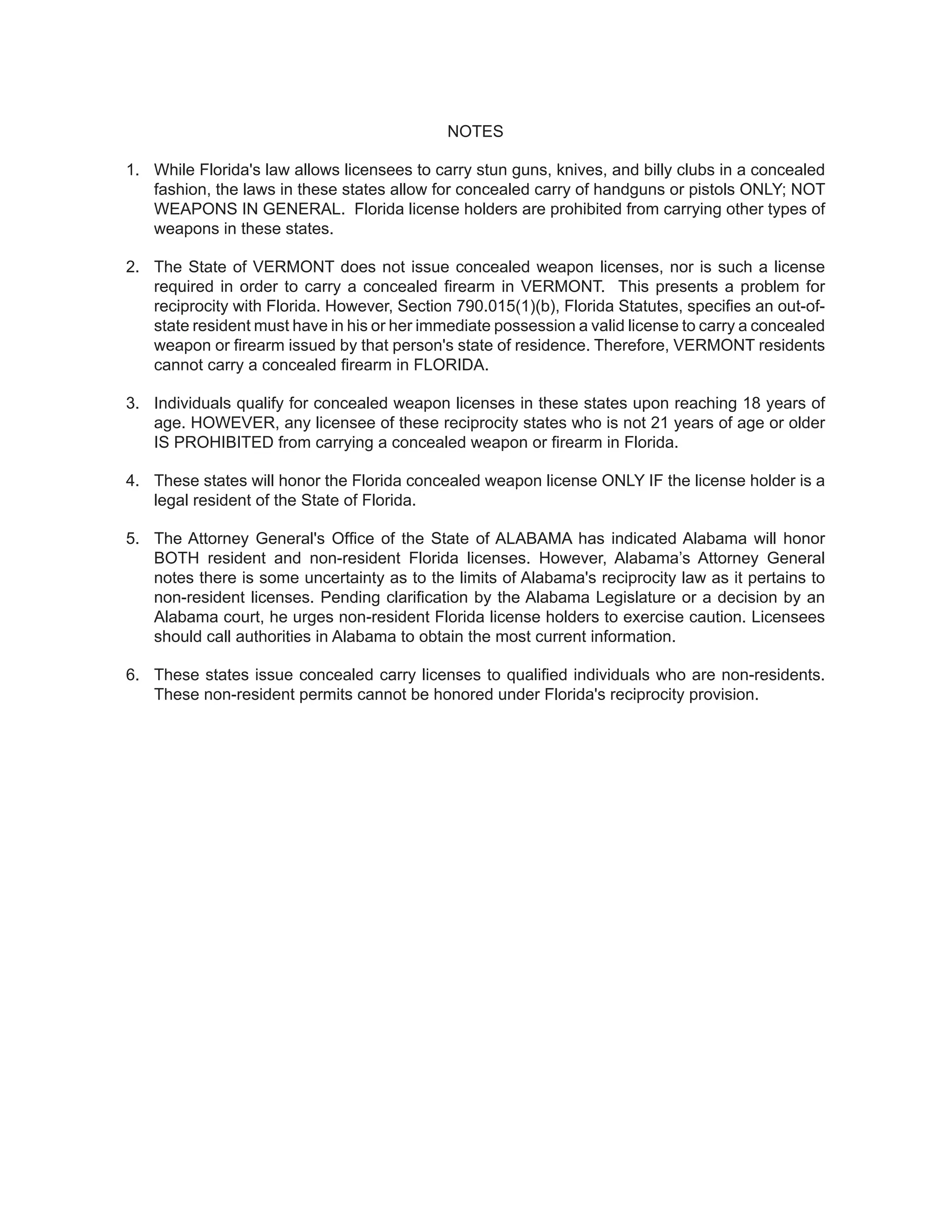 Reciprocity list for Florida Concealed Carry Gun Owners | PDF