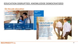 EDUCATION DISRUPTED; KNOWLEDGE DEMOCRATIZED
81
On the job education
 