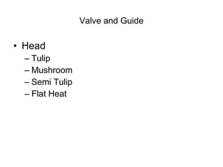 Valve and Guide Head Tulip Mushroom Semi Tulip Flat Heat 