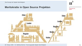 Das Konzept der Digitale Nachhaltigkeit
7228. Februar 2020 – Dr. Matthias Stürmer, Forschungsstelle Digitale Nachhaltigkeit
Meritokratie in Open Source Projekten
 