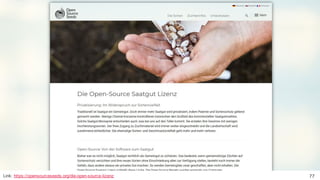 Das Konzept der Digitale Nachhaltigkeit
7728. Februar 2020 – Dr. Matthias Stürmer, Forschungsstelle Digitale NachhaltigkeitLink: https://opensourceseeds.org/die-open-source-lizenz
 
