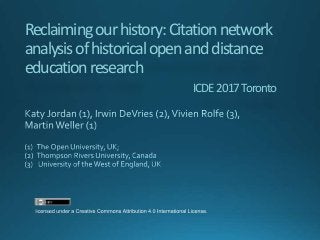 Reclaimingourhistory:Citationnetwork
analysisofhistoricalopenanddistance
educationresearch
ICDE2017Toronto
 