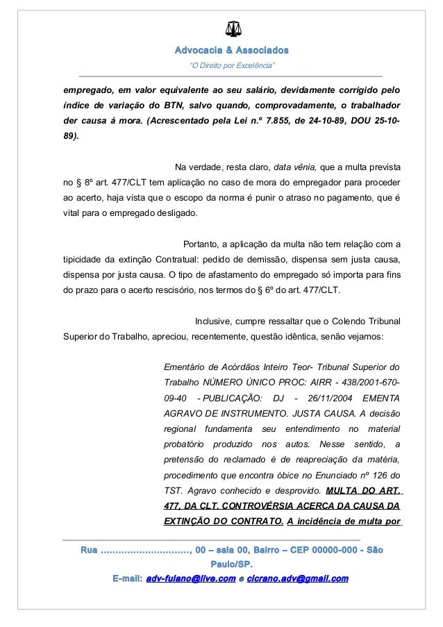 Reclamação trabalhista, indenizatória e tutela antecipada