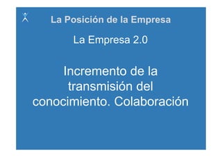 La Posición de la Empresa

       La Empresa 2.0


     Incremento de la
      transmisión del
conocimiento. Colaboración
 