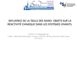 InFLuence de la taille des Nano- objets sur la réactivité chimique dans les systèmes vivants. Sanfeld, A.1et Steinchen, A.1 1 UMR - CNRS 6263 ISM2-AD2M - Centre St. Jérôme - BP 461, Marseille 13397 Cedex 20, France 