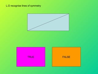 L.O recognise lines of symmetry
TRUE FALSE
 