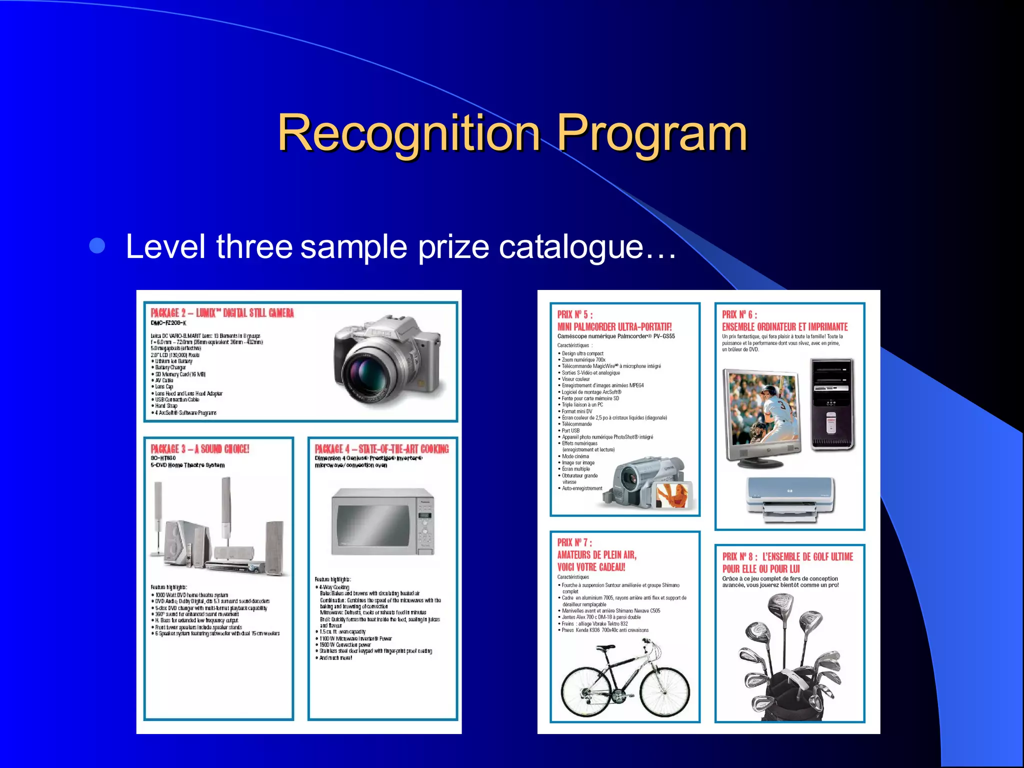 Recognition Program Level three sample prize catalogue… 