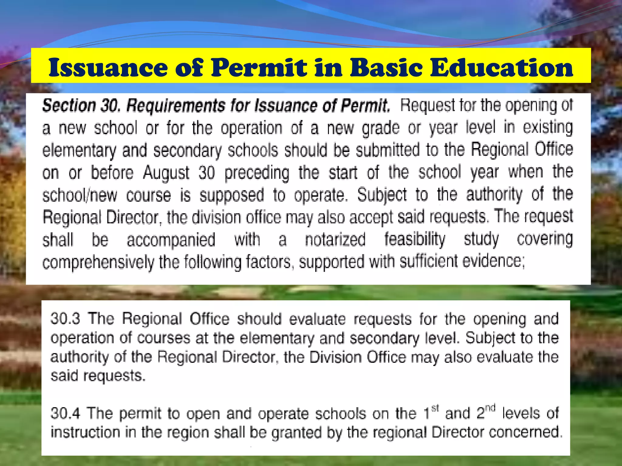 Issuance of Permit in Basic Education
 
