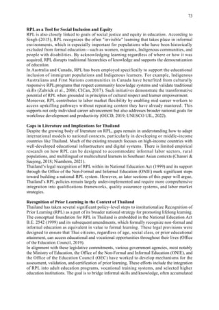 Understanding Rpl For Education Recognition of Prior Learning in Thailand: Toward an Inclusive ...
