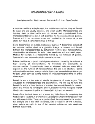 Recognition of simple sugars[1] | PDF