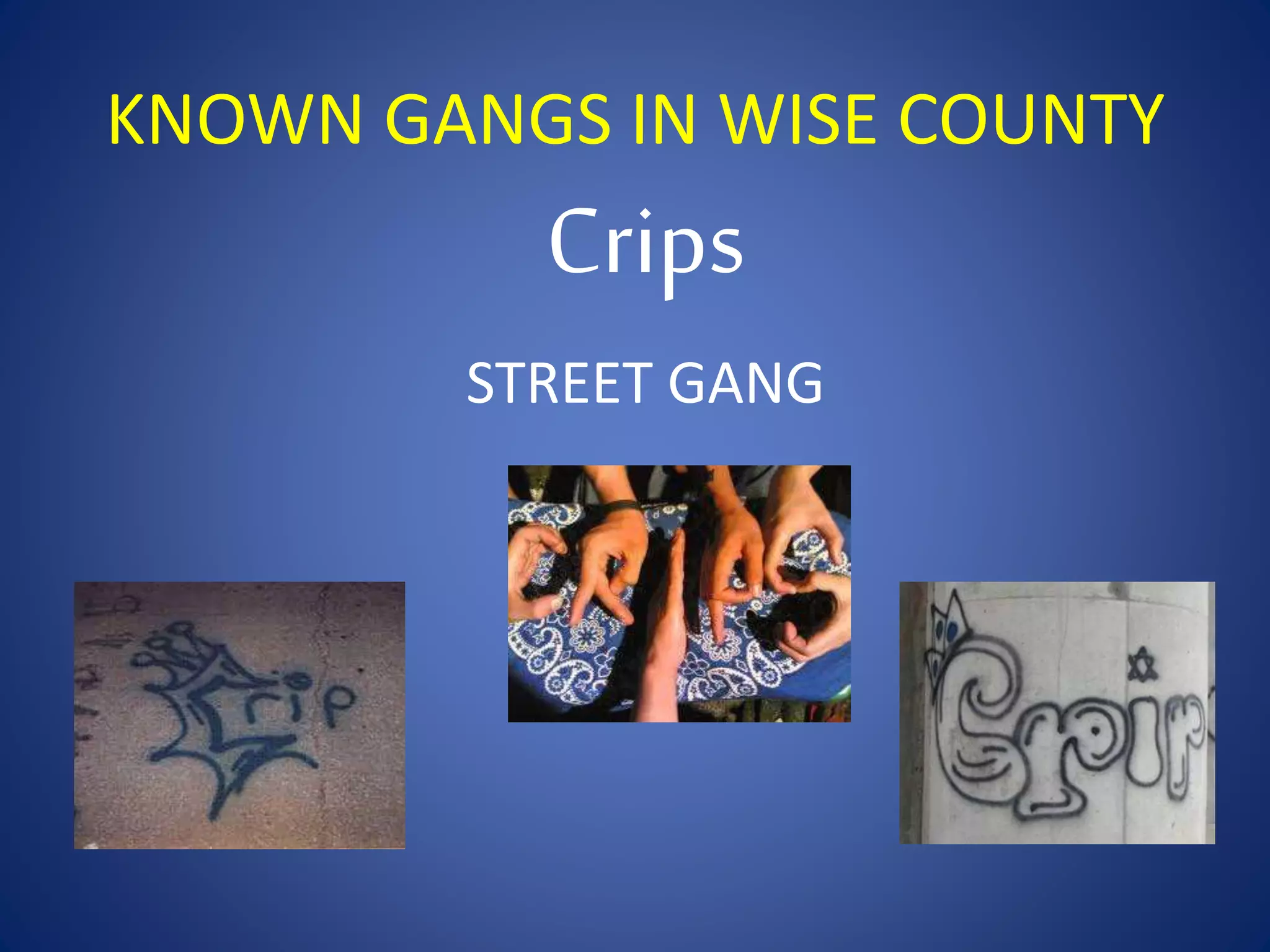 KNOWN GANGS IN WISE COUNTY 
Crips 
STREET GANG 
 