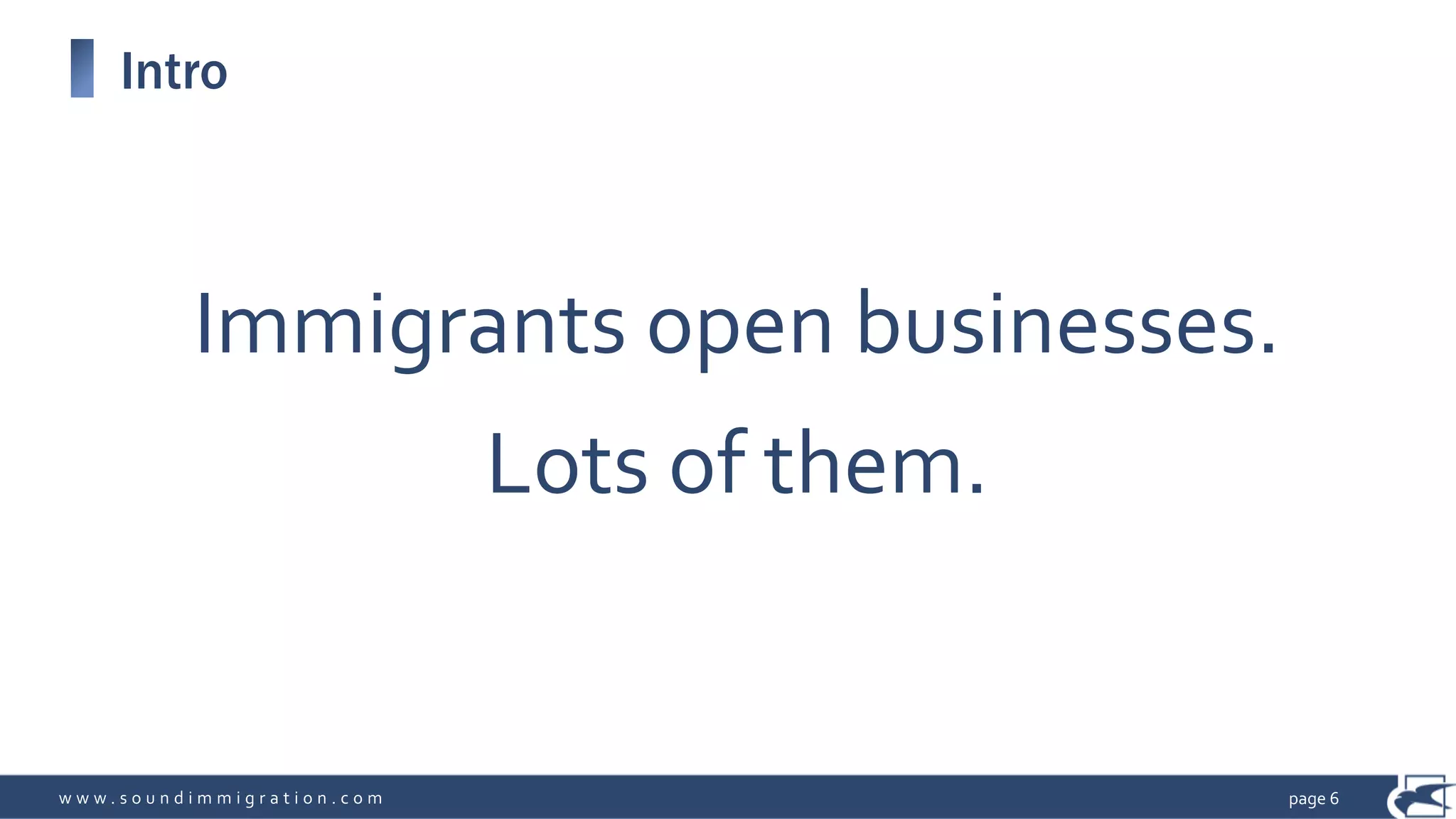 w w w . s o u n d i m m i g r a t i o n . c o m
Intro
page 6
Immigrants open businesses.
Lots of them.
 