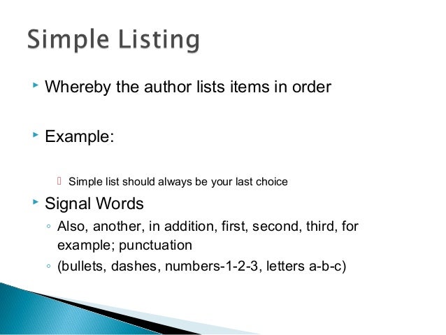 recognizing patterns of organization accl simple listing words