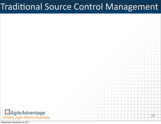 TradiMonal	
  Source	
  Control	
  Management




                                          18
Wednesday, November 30, 2011
 