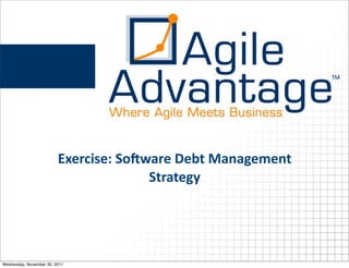 Exercise:	
  So+ware	
  Debt	
  Management	
  
                                          Strategy




Wednesday, November 30, 2011
 