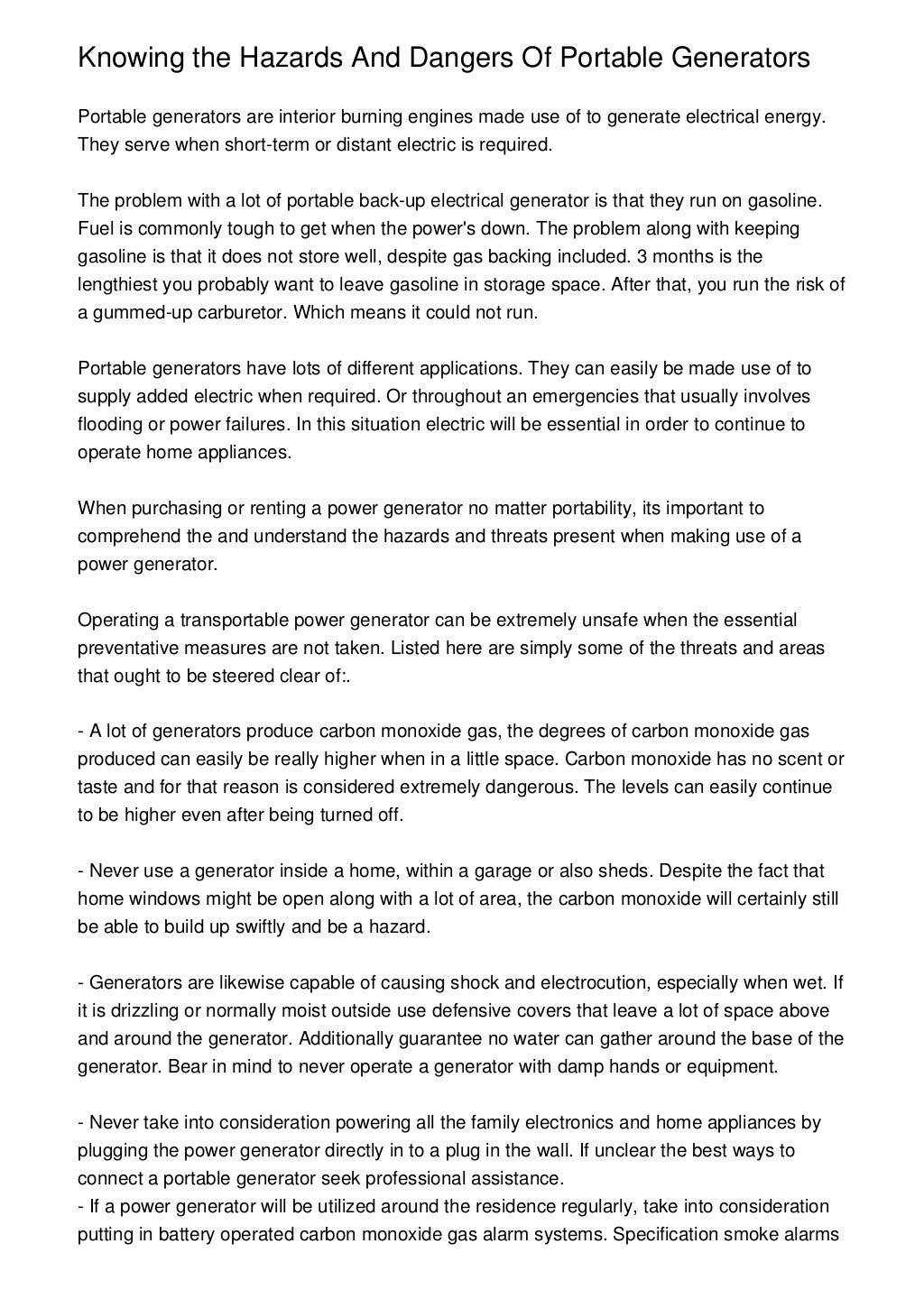 Knowing the Hazards And Dangers Of Portable Generators