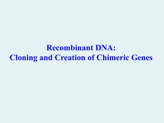 Recombinant DNA:
Cloning and Creation of Chimeric Genes
 