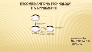 RECOMBINANT DNA TECHNOLOGY
ITS APPROACHES
presented by:
MAHENDRA G.S.
M.Pharm
1
 