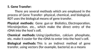 Recombinant DNA technology. Application of genetic engineering in ...
