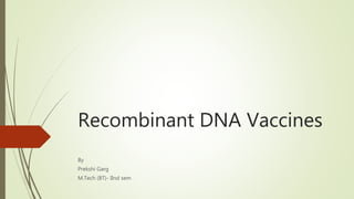 Recombinant DNA Vaccines
By
Prekshi Garg
M.Tech (BT)- IInd sem
 
