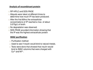Analysis of recombinant protein
IMAC purification
 