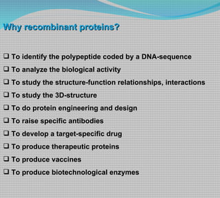 Recombinant protein expression and purification Lecture Slide 2