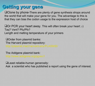 Recombinant protein expression and purification Lecture Slide 8