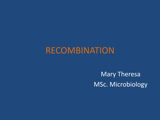 RECOMBINATION
Mary Theresa
MSc. Microbiology
 