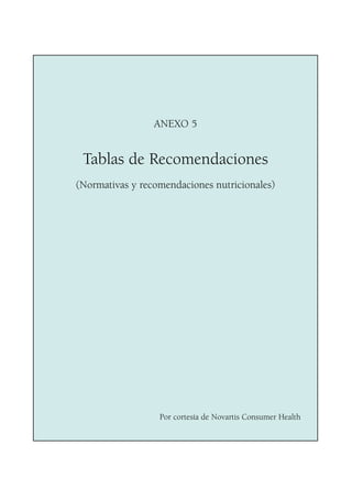 ANEXO 5
Tablas de Recomendaciones
(Normativas y recomendaciones nutricionales)
Por cortesía de Novartis Consumer Health
 