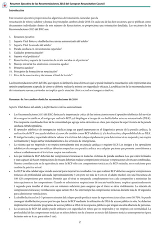 Resumen Ejecutivo de las Recomendaciones 2015 del European Resuscitation Council
2
Introducción
Este resumen ejecutivo pro...