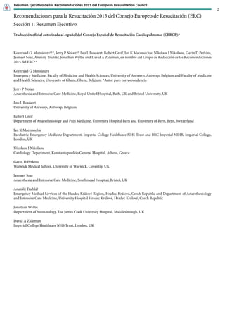 Resumen Ejecutivo de las Recomendaciones 2015 del European Resuscitation Council
2
Recomendaciones para la Resucitación 20...